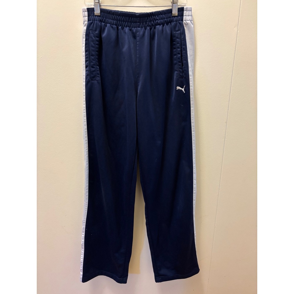 Puma Boys XL Track Pants Navy Blue White Stripe Athletic Tricot Joggers